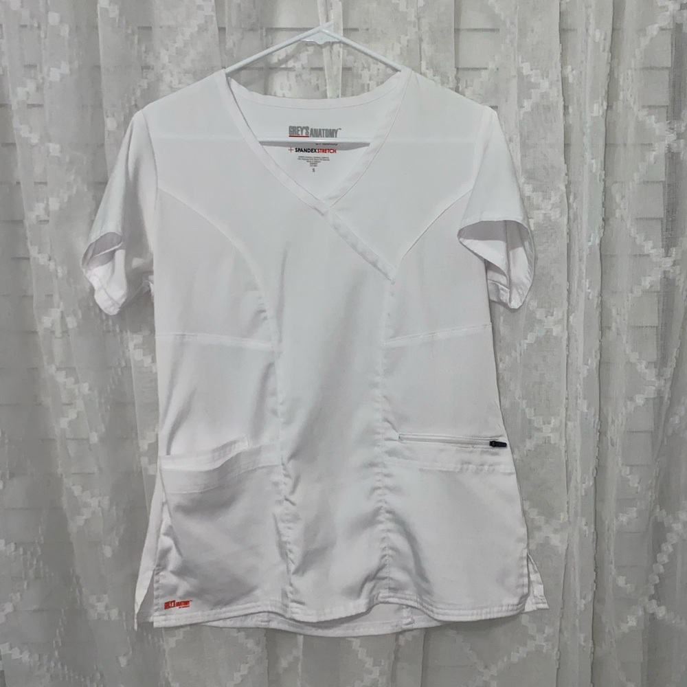 Grey’s Anatomy White Spandex Stretch Scrub Top